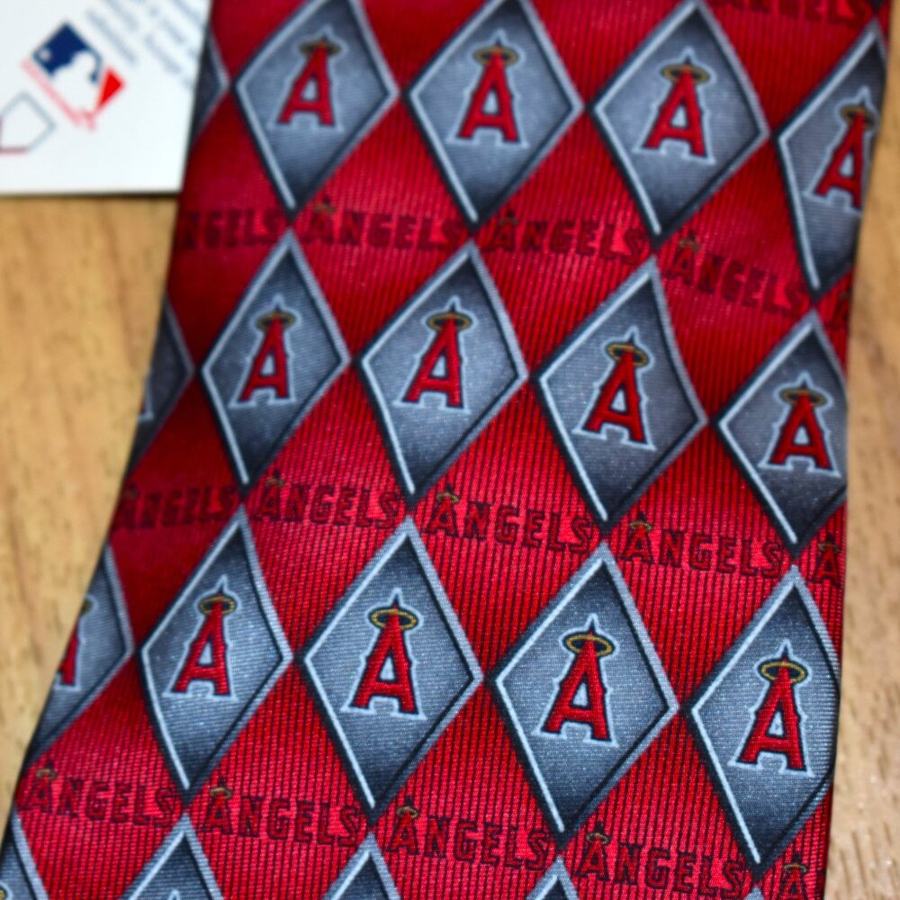 MLB Los Angeles Angels Necktie Mens OS Red NEW Silk Diamond Logo Eagle Neckwear - Picture 2 of 7